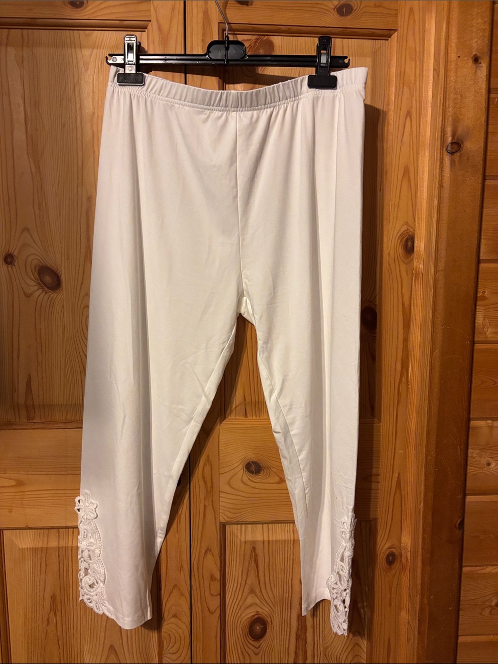 Women's White Lace-Trim Leggings